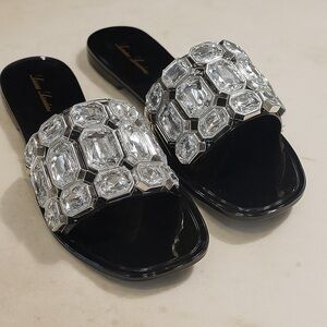 Lauren Lorraine Flat Black Jewel Sandals